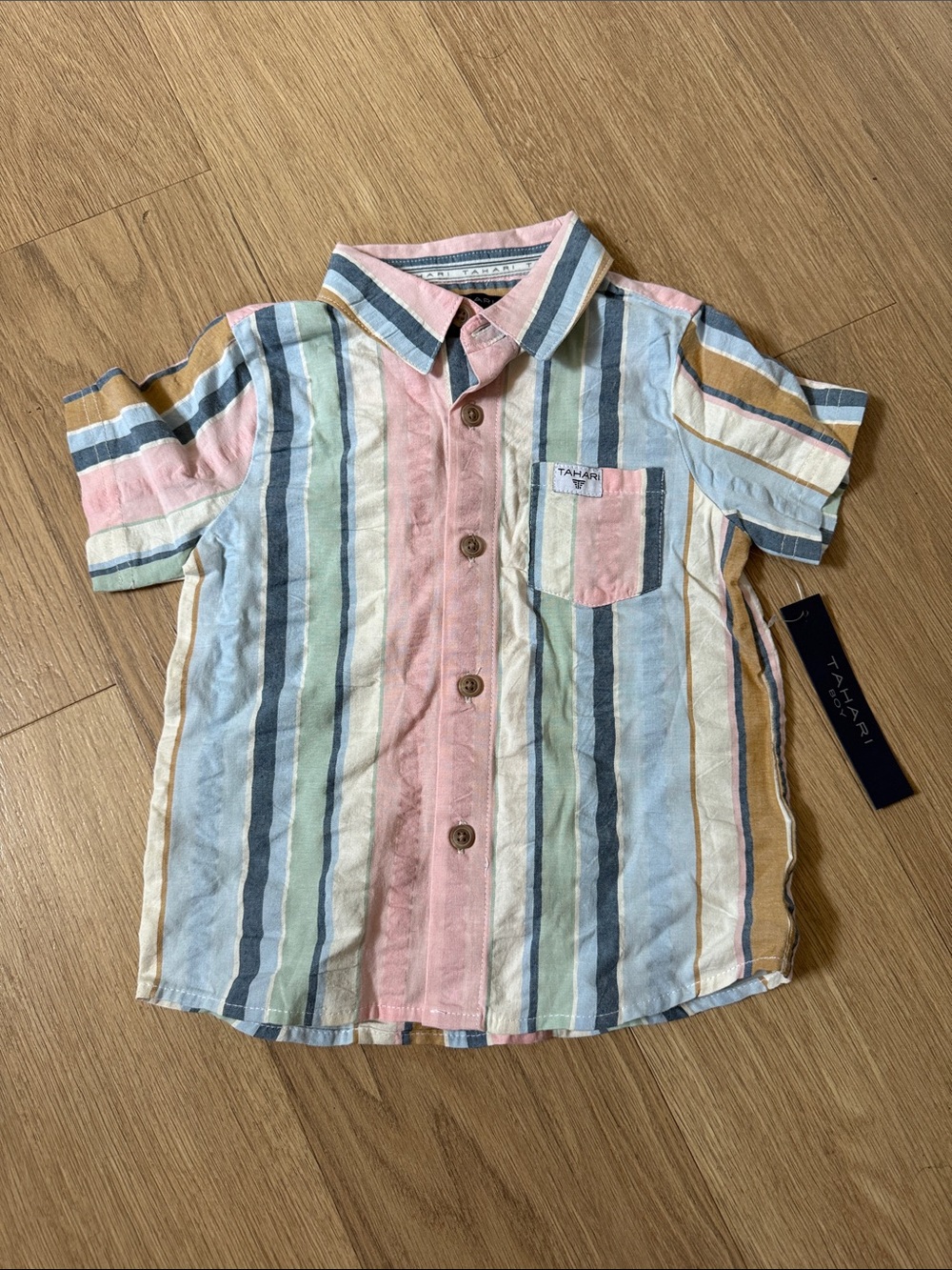 Tahari Kids Pink & Pastel Stripe Button-Up Shirt Size 2T New!